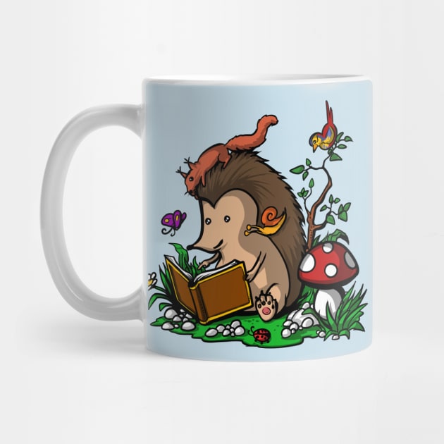 Hedgehog Book Reading Lover Funny Geek Forest by underheaven